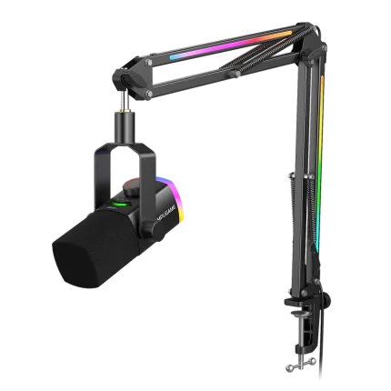 Fifine AmpliGame AM8PROT USB/XLR Dynamic Microphone Kit with RGB Boom Arm Stand