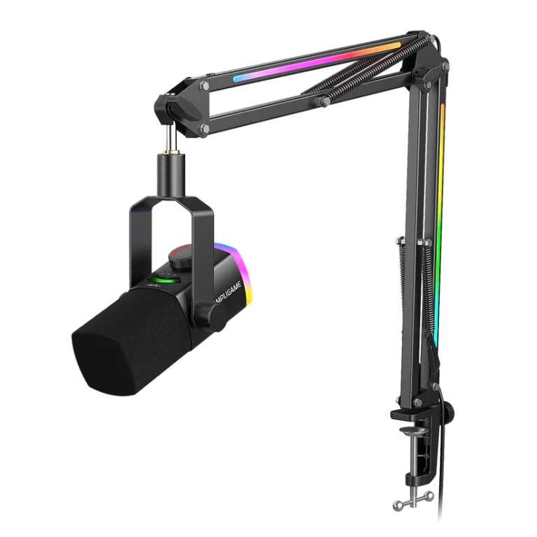 Fifine AmpliGame AM8PROT USB/XLR Dynamic Microphone Kit with RGB Boom Arm Stand