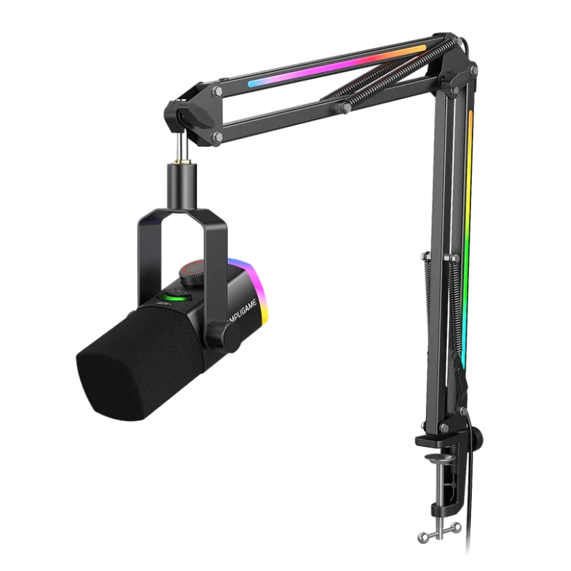 Fifine AmpliGame AM8PROT USB/XLR Dynamic Microphone Kit with RGB Boom Arm Stand