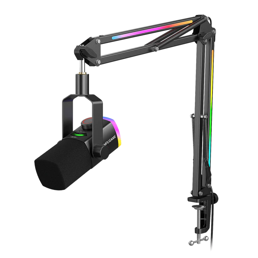 Fifine AmpliGame AM8PROT USB/XLR Dynamic Microphone Kit with RGB Boom Arm Stand